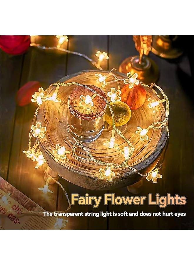 erorex Cherry Blossom Flower Fairy Lights Diwali Lights 40 Led Battery Operated String Lights For Indoor Outdoor Use Waterproof Decor For Wedding Garden Bedroom And More 6M 40 Lights - Image 4