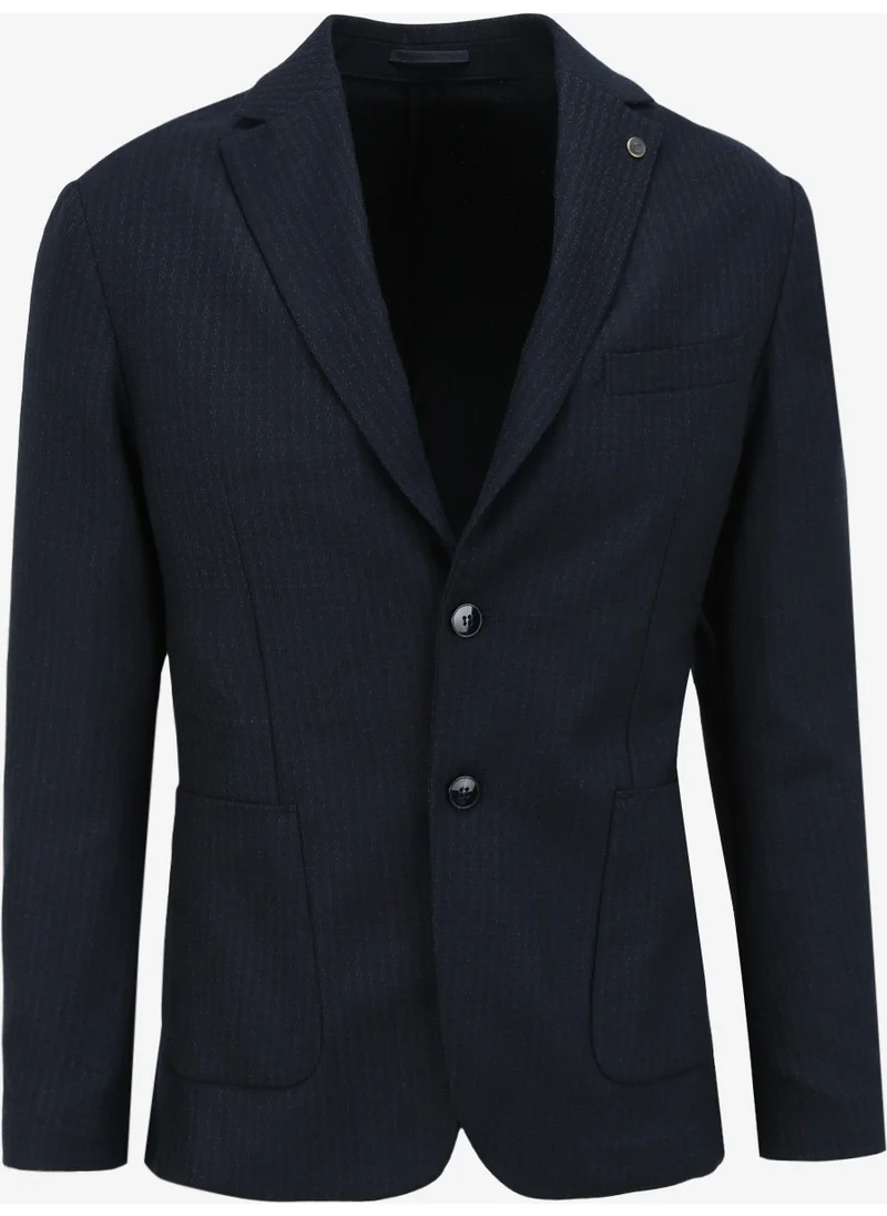 Dufy Slim Fit Navy Blue Men's Striped Jacket DU1234363003