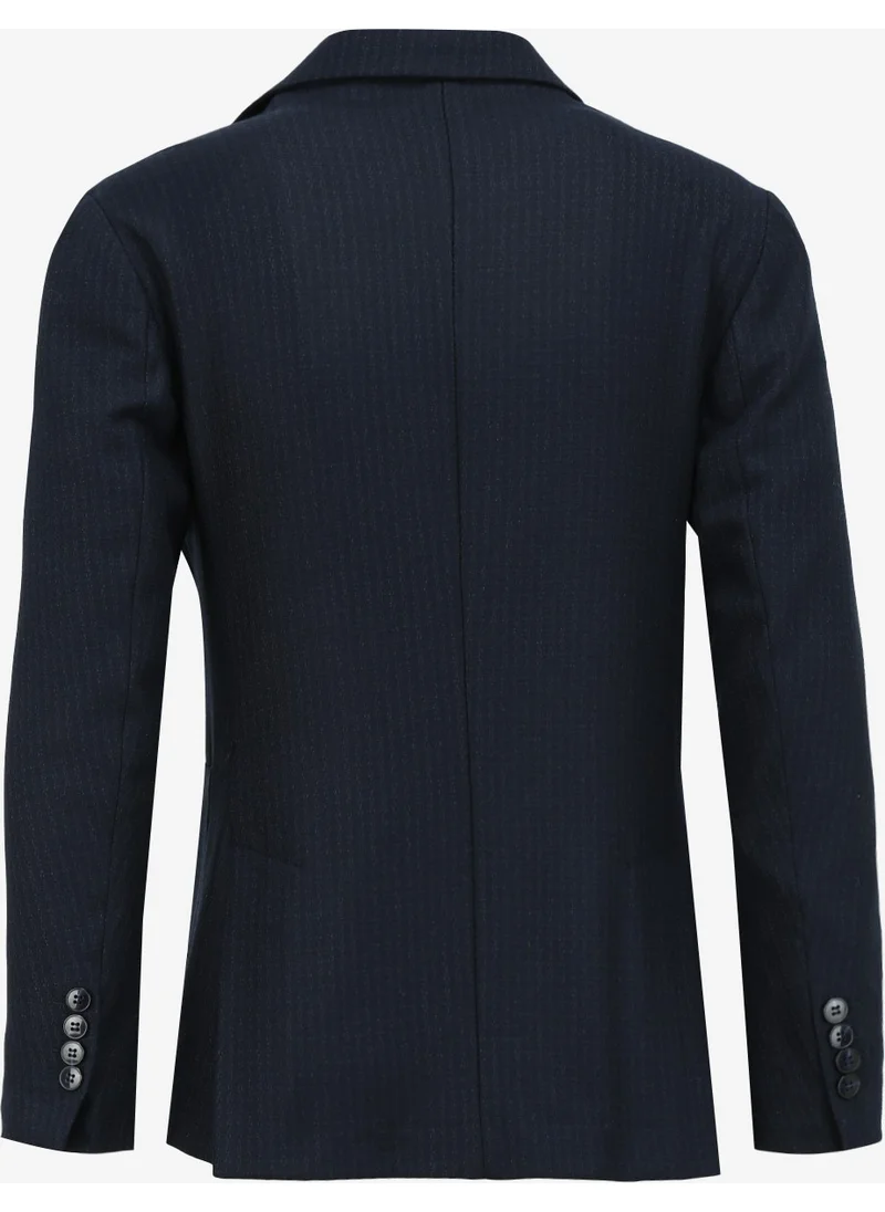 Dufy Slim Fit Navy Blue Men's Striped Jacket DU1234363003