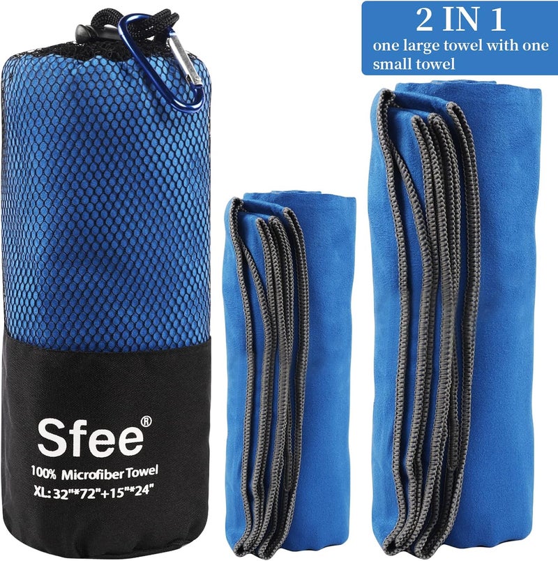 Sfee 2 Pack Microfiber Travel Towel, Quick Dry Super Absorbent Compact Lightweight Set for Beach, Camping, Gym, Hiking, Pool, Backpacking, Bath, Yoga - Image 2