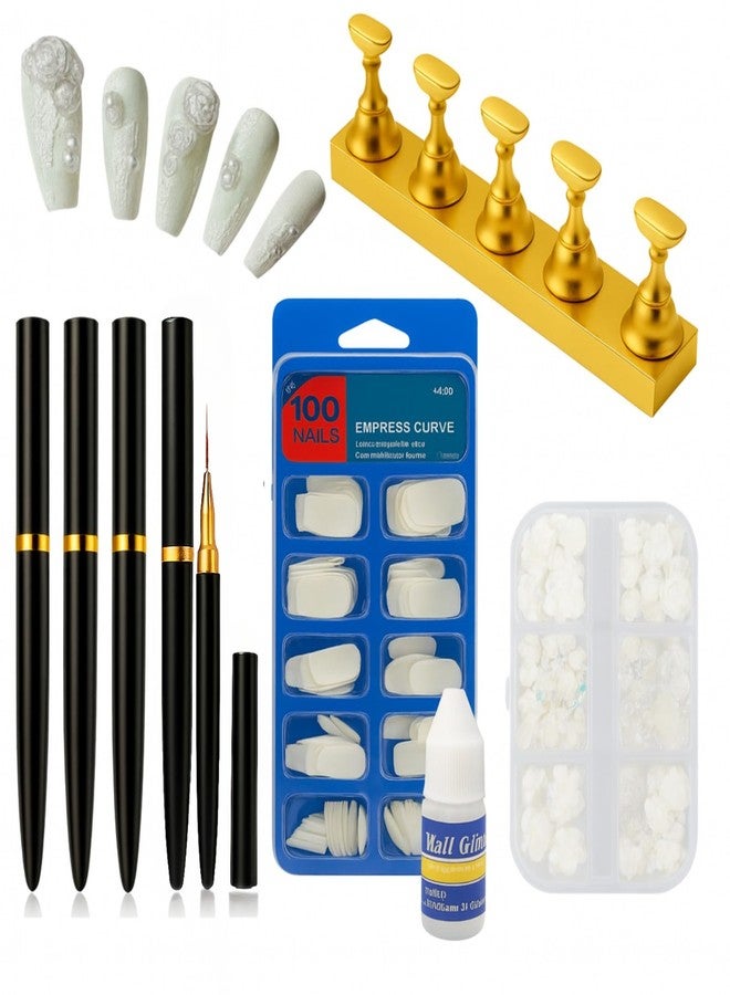 HUDA GIRL Nail Art Kit for Women - 5 Pcs Liner Brushes, 3D Rose Charms, Acrylic Nail Stand & Artificial Nails - Perfect for DIY Fake Nails and Nail Extensions for Women Professional Nail Art Set - Image 1