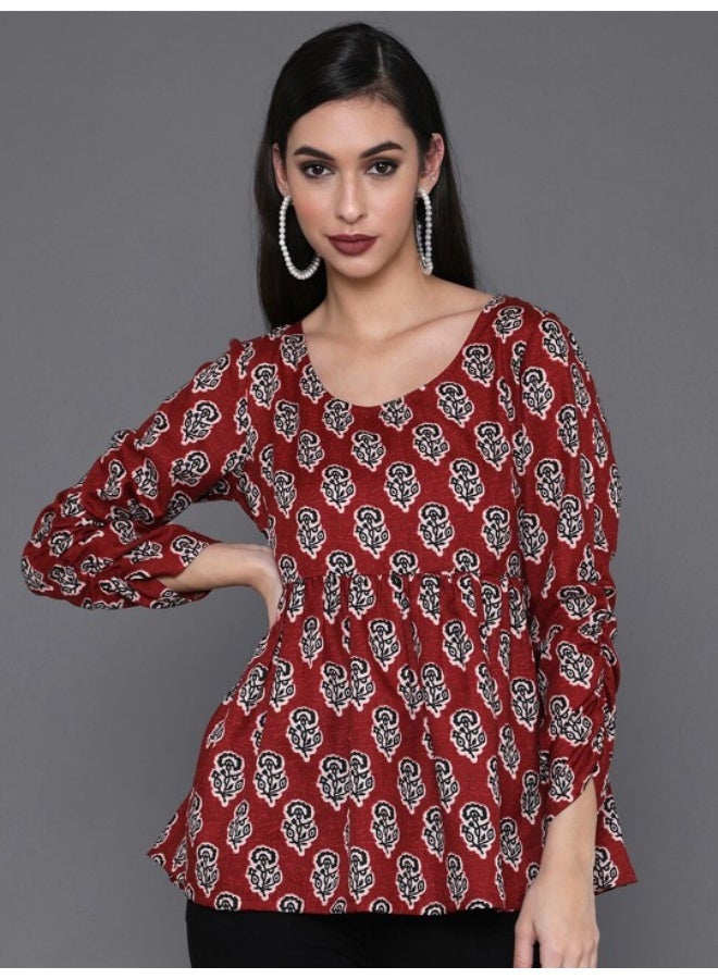 AKS تونيك مزخرف بالألوان المارونية والسوداء - Image 1