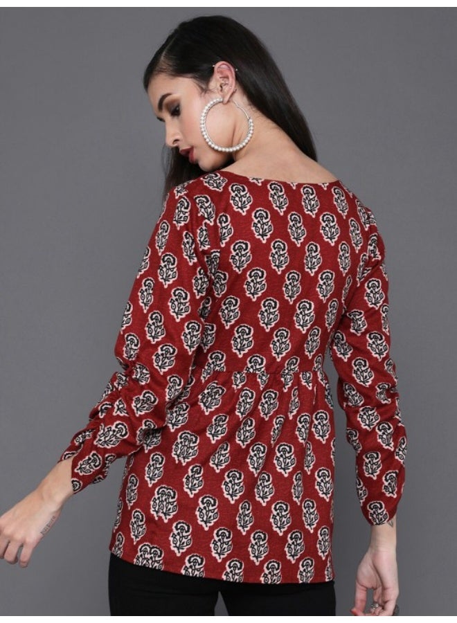 AKS تونيك مزخرف بالألوان المارونية والسوداء - Image 4