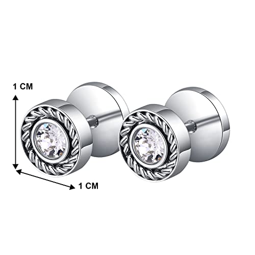 Peora Combo of Silver Plated Roman Numeral & AD Stud Earrings Set Gift For Men - Image 4
