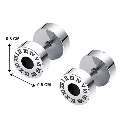 Peora Combo of Silver Plated Roman Numeral & AD Stud Earrings Set Gift For Men - Image 5