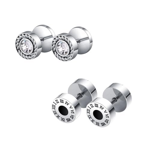 Peora Combo of Silver Plated Roman Numeral & AD Stud Earrings Set Gift For Men - Image 1