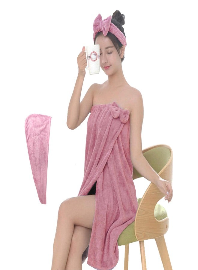 Hysunland 3 Pieces Soft Towel Wrap for Women after Shower, Microfiber Adjustable Bow Bath Wraps for Girls, Small Womens Bath Robe for Bathroom Beach Dorm, 1 Body Wrap, Hair Drying Towel and 1 headband - Image 1
