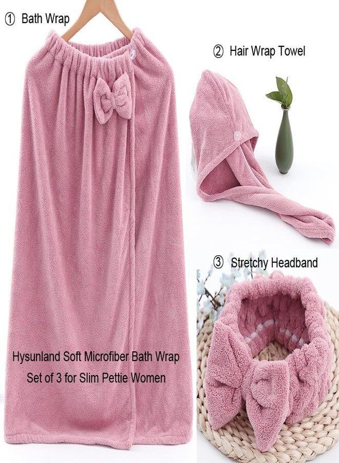 Hysunland 3 Pieces Soft Towel Wrap for Women after Shower, Microfiber Adjustable Bow Bath Wraps for Girls, Small Womens Bath Robe for Bathroom Beach Dorm, 1 Body Wrap, Hair Drying Towel and 1 headband - Image 2