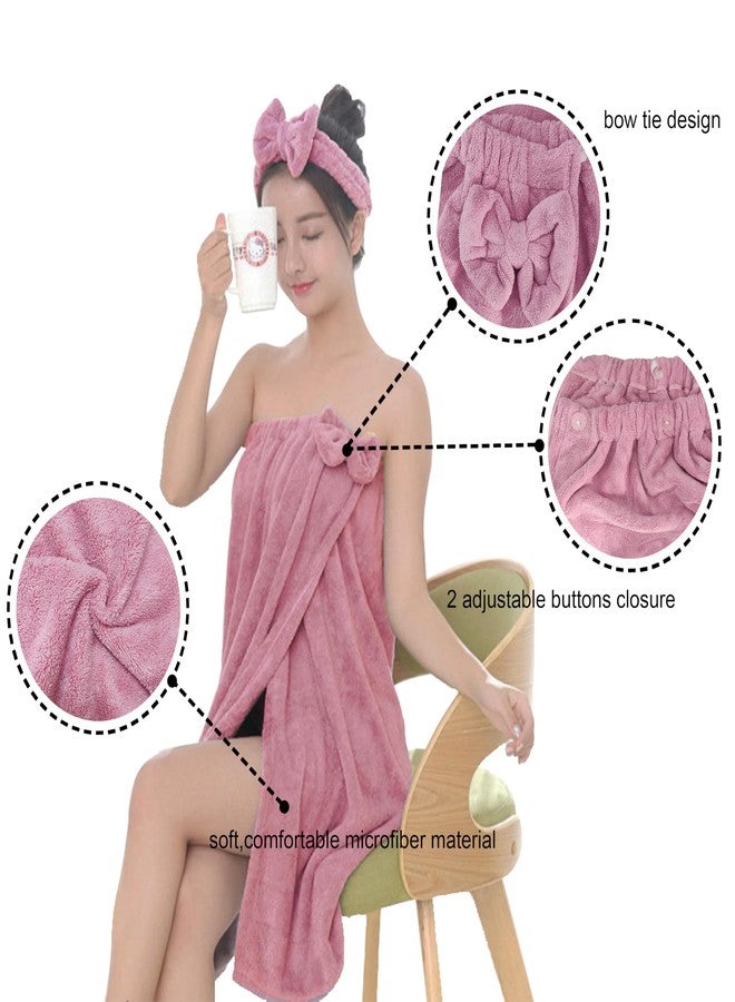 Hysunland 3 Pieces Soft Towel Wrap for Women after Shower, Microfiber Adjustable Bow Bath Wraps for Girls, Small Womens Bath Robe for Bathroom Beach Dorm, 1 Body Wrap, Hair Drying Towel and 1 headband - Image 3