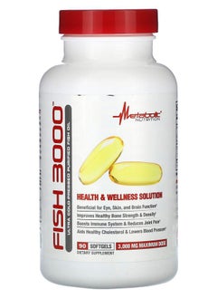 Metabolic Nutrition Fish 3000 Ultra Cold-Pressed Purified Fish Oil 3000 mg 90 Softgels (1000 mg per Softgel) 