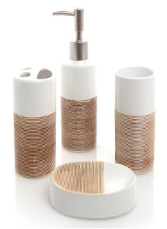 MyGift MyGift Bathroom Accessories Set, Deluxe 4 Piece White & Beige Ceramic Bath Accessory Set with Soap Pump Dispenser, Toothbrush Holder, Tumbler & Soap Dish  - Image 1
