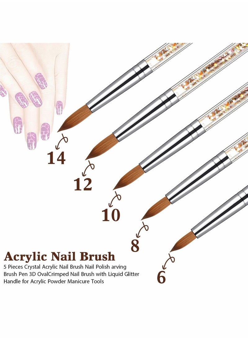 Excefore - Acrylic Nail Brush, 6 Sable Hair Round Oval Professional Nail Art Painting Brush With Special Liquid Glitter Handle for Manicure Pedicure Application -1 Pcs - Image 1