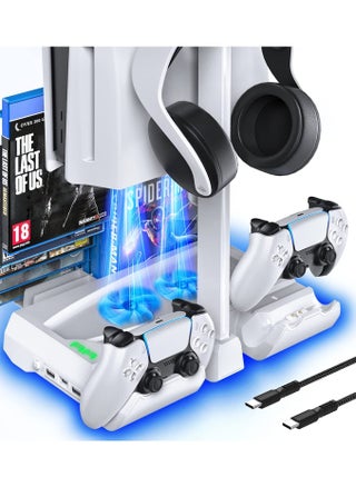 ستاند سوني 5 حامل PS5 مع مروحة تبريد بالشفط ومحطة شحن مزدوجة للتحكم لجهاز Playstation 5 PS5 ، ومروحة تبريد بالشفط مع قاعدة شحن وتخزين للألعاب - كبل 2 في 1 مرفق - pzsku/Z5E96806957DD63FD39A9Z/45/_/1646723493/4585b478-4e14-420d-bc70-b2ee9c7a6c47