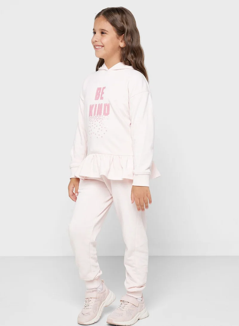 Ripples Girls Slogan Printing Hoodie And Jogger Set
