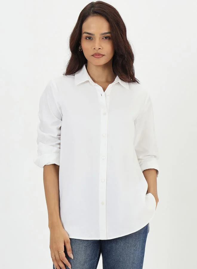 Femmella Women White Cotton Long Sleeve Shirt