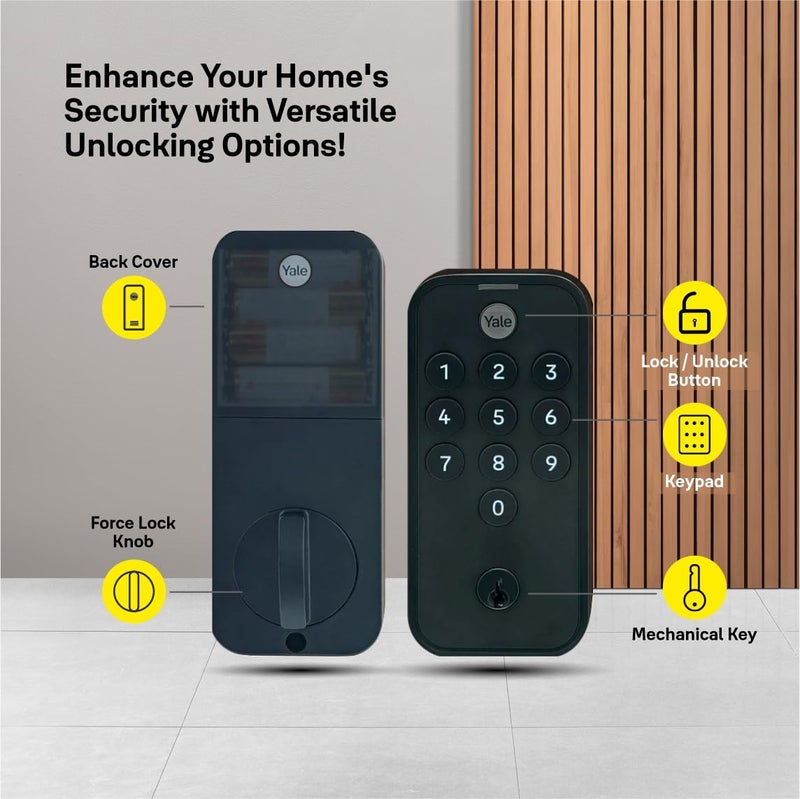 Yale Tye Digital Door Lock with Electronic Keypad for Interior/Exterior Doors | Compatible for Home, Office, Hotel, Store Room & Garage with 35-45.5mm Door Thickness | 1 Year Warranty (Black) - Image 3