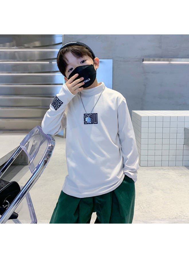 Trendy Brand Boys' Half-high Collar Velvet Base Shirt Winter New Children's Inner T-shirt Middle And Big Children's Base Shirt