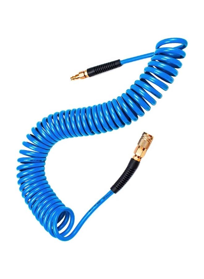 25 Ft Blue Coiled PU Air Hose with 1 4in Quick Connect Fittings Bend Restrictor - Image 1