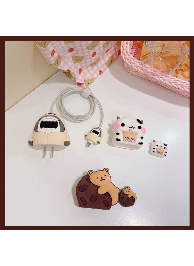 The Cartoon Charger Protective Cover Is Suitable For Apple Fast Charging Head Protective Cover 18/20W US And European Regulations-Specifications:Black Game Machine (2-piece Big Head Small Set)