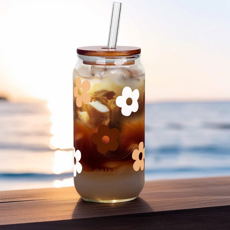 Mason Life Glass Cups with Lids and Straws, Can Shaped Glass Cups, 20OZ Glass Cups, Drinking Glasses, Iced Coffee Glasses Cup, Smoothie Cups, Tumbler Glass, Reusable Iced Coffee Cup Drinking Glasses -Set of 2 - Image 4