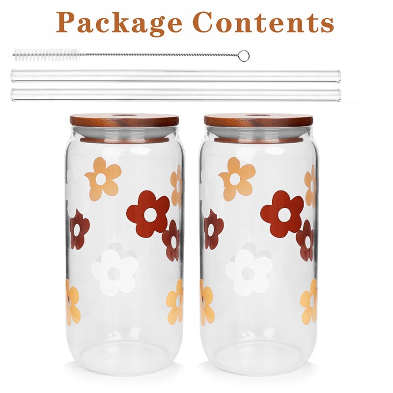 Mason Life Glass Cups with Lids and Straws, Can Shaped Glass Cups, 20OZ Glass Cups, Drinking Glasses, Iced Coffee Glasses Cup, Smoothie Cups, Tumbler Glass, Reusable Iced Coffee Cup Drinking Glasses -Set of 2 - Image 3