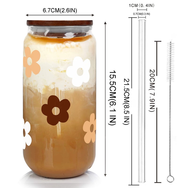 Mason Life Glass Cups with Lids and Straws, Can Shaped Glass Cups, 20OZ Glass Cups, Drinking Glasses, Iced Coffee Glasses Cup, Smoothie Cups, Tumbler Glass, Reusable Iced Coffee Cup Drinking Glasses -Set of 2 - Image 2
