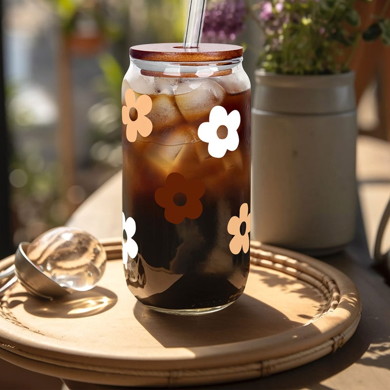Mason Life Glass Cups with Lids and Straws, Can Shaped Glass Cups, 20OZ Glass Cups, Drinking Glasses, Iced Coffee Glasses Cup, Smoothie Cups, Tumbler Glass, Reusable Iced Coffee Cup Drinking Glasses -Set of 2 - Image 5