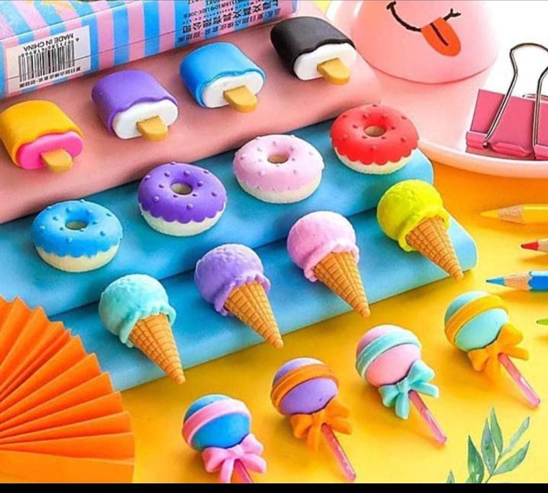 Tera13 TERA 13 16pc Multi-Color Donut & Lollipop Erasers (4 Sets) for Kids & Girls, Non-Toxic, Food Shaped, Perfect for School & Birthday Gifts - Image 1