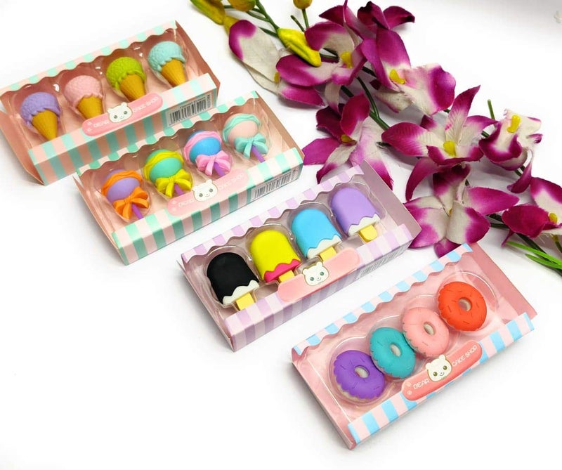 Tera13 TERA 13 16pc Multi-Color Donut & Lollipop Erasers (4 Sets) for Kids & Girls, Non-Toxic, Food Shaped, Perfect for School & Birthday Gifts - Image 5