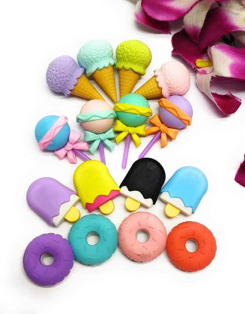 Tera13 TERA 13 16pc Multi-Color Donut & Lollipop Erasers (4 Sets) for Kids & Girls, Non-Toxic, Food Shaped, Perfect for School & Birthday Gifts - Image 2