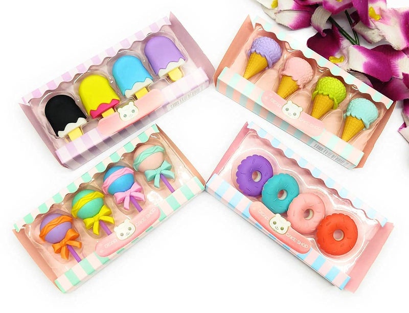 Tera13 TERA 13 16pc Multi-Color Donut & Lollipop Erasers (4 Sets) for Kids & Girls, Non-Toxic, Food Shaped, Perfect for School & Birthday Gifts - Image 3