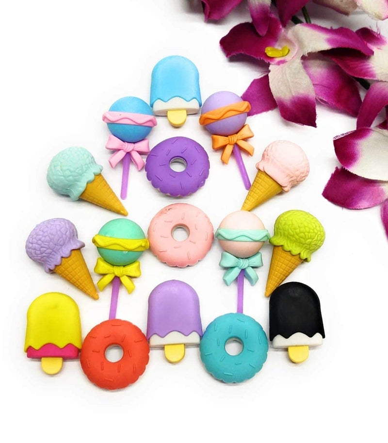 Tera13 TERA 13 16pc Multi-Color Donut & Lollipop Erasers (4 Sets) for Kids & Girls, Non-Toxic, Food Shaped, Perfect for School & Birthday Gifts - Image 4