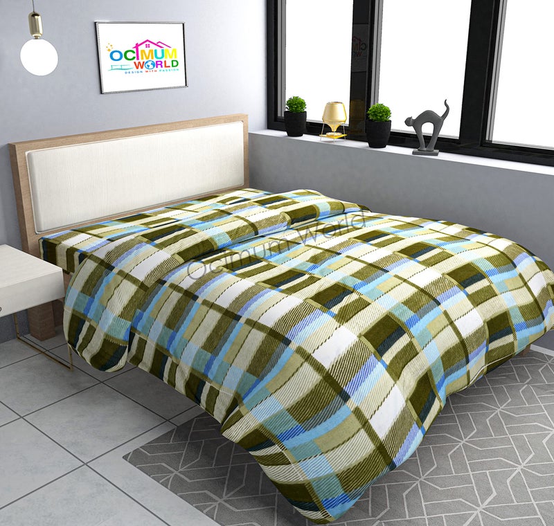 MORADO Single Bed Woolen Fabric Checkered Quilt Cover/Duvet Cover/Rajai Cover/Blanket Cover for Winters (60×90 Inch, Green) - Image 5