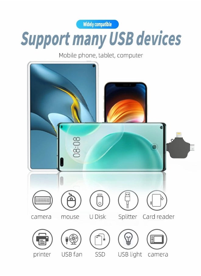 Generic - Male to USB Female Adapter OTG Cable Compatible with iPhone Micro A Type C Android Thunderbolt3 Port Adaptador Connector Microusb USBC Cell Phone Camera,2.0 Flash - Image 1