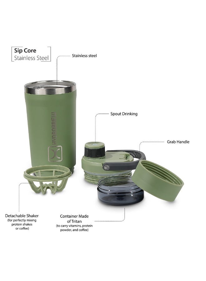 Hydrobrew Sip Core Stainless Steel Bottle w/t Tritan™ Container - 18/8 Premium Double Wall Stainless Steel - URBAN STONE - Image 5