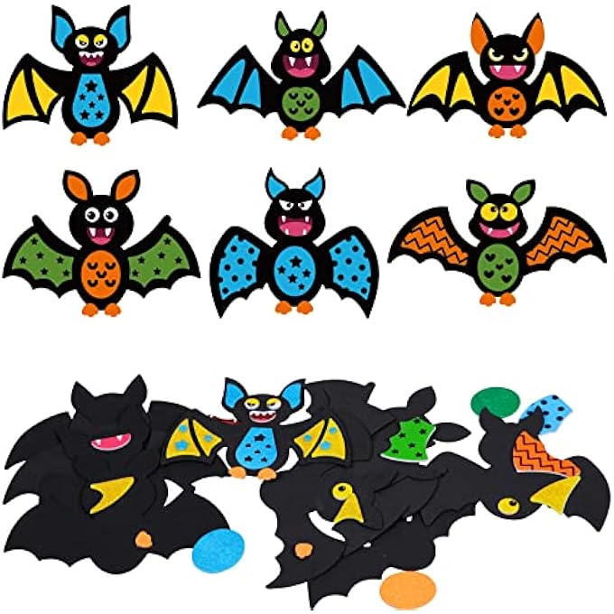 12 PACK BAT CRAFT KITS FOR KIDS DIY HALLOWEEN CREATIVE SET WITH FOAM STICKERS HANGING DECORATION FOR BOYS GIRLS ARTS CRAFTS HALLOWEEN PARTY SUPPLY - Image 1