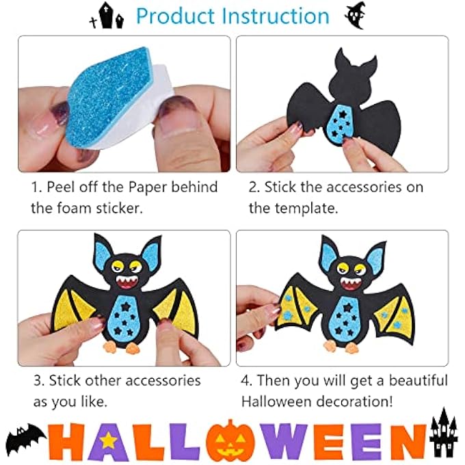 12 PACK BAT CRAFT KITS FOR KIDS DIY HALLOWEEN CREATIVE SET WITH FOAM STICKERS HANGING DECORATION FOR BOYS GIRLS ARTS CRAFTS HALLOWEEN PARTY SUPPLY - Image 5