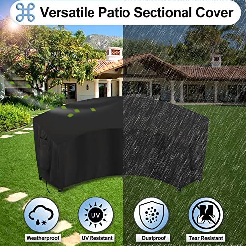 OutdoorLines Waterproof Curved Outdoor Sectional Cover - UV Resistant Windproof Patio Sectional Sofa Covers for Deck, Lawn and Backyard, Heavy Duty Furniture Covers (120Lx36Dx38Hx82FL, Black) - Image 4