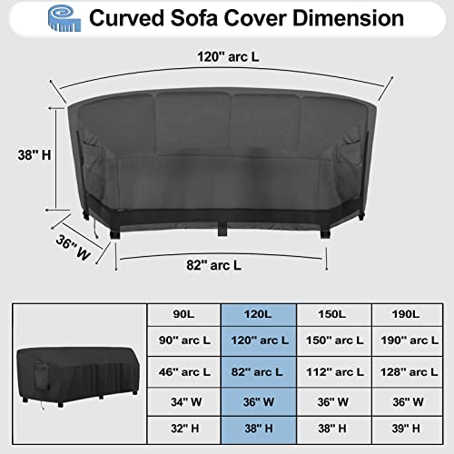 OutdoorLines Waterproof Curved Outdoor Sectional Cover - UV Resistant Windproof Patio Sectional Sofa Covers for Deck, Lawn and Backyard, Heavy Duty Furniture Covers (120Lx36Dx38Hx82FL, Black) - Image 2