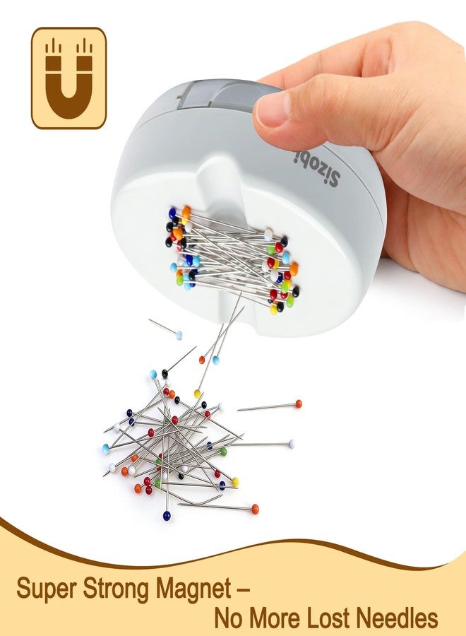 Sizobi Magnetic Pin Holder with 100 Pcs Ball Head Straight Pins, Magnetic Pin Cushions for Sewing, Sewing Supplies, Needle Magnetic Quilting Pins Holder Organizer, Bobby Pins Holder, White - Image 2