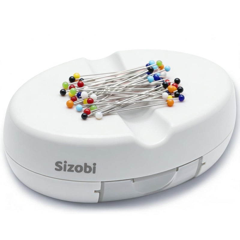 Sizobi Magnetic Pin Holder with 100 Pcs Ball Head Straight Pins, Magnetic Pin Cushions for Sewing, Sewing Supplies, Needle Magnetic Quilting Pins Holder Organizer, Bobby Pins Holder, White - Image 1
