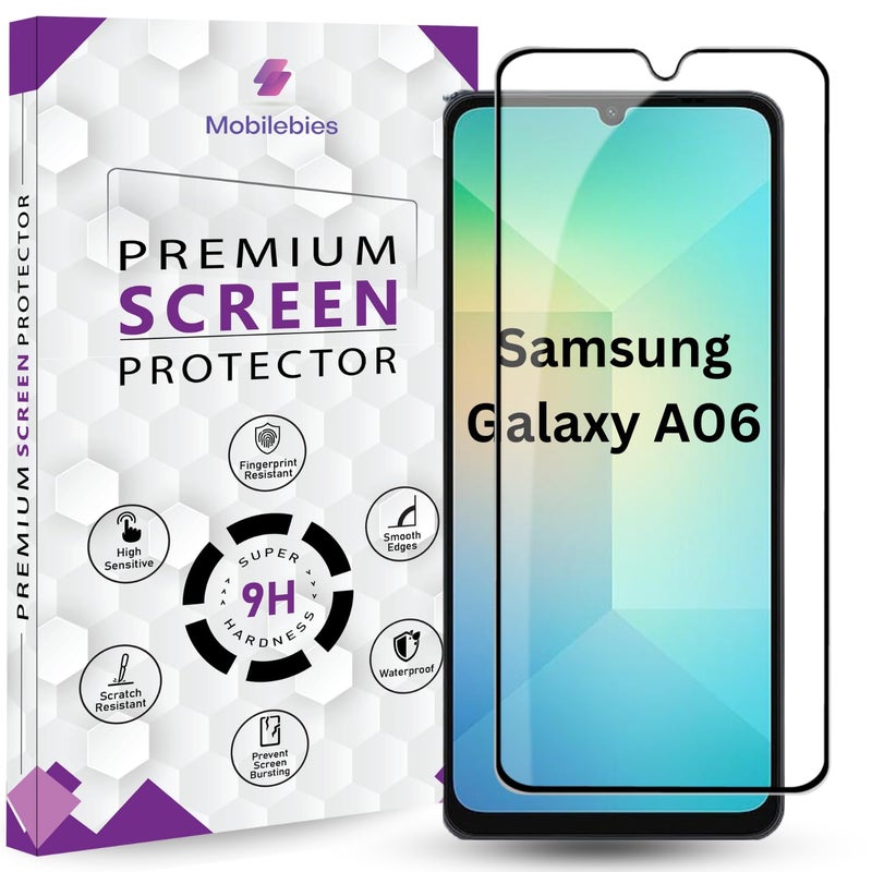 Mobilebies Premium Tempered Glass Screen Protector Guard For Samsung A06 5G (6.7 Inch, Pack of 1) | Edge to Edge Coverage With Easy to installation kit - Image 1