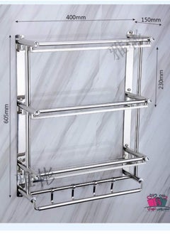Generic Bathroom clothes dryer and stainless steel 100% rust-proof stainless steel 3-tier clothes dryer and towel rack for hanging towels and also with hooks The product comes with all its accessories Rust-proof and adds an aesthetic look to your bathroom  - Image 2