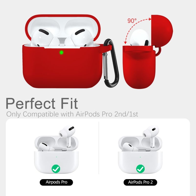 Lerobo for AirPods Pro 2 Case Cover,Shock-Proof Silicone Skin Full Protective Cover Compatible with Apple Airpod Pro Case,Supports Wireless Charging with Durable Carabiner Front LED Visible,Red - Image 2