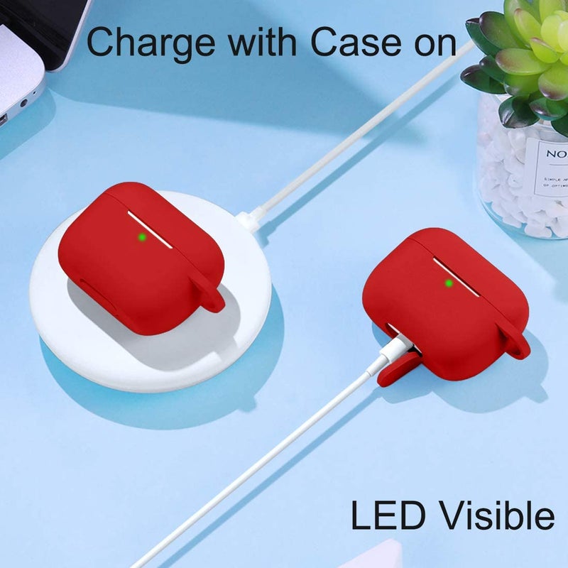 Lerobo for AirPods Pro 2 Case Cover,Shock-Proof Silicone Skin Full Protective Cover Compatible with Apple Airpod Pro Case,Supports Wireless Charging with Durable Carabiner Front LED Visible,Red - Image 4