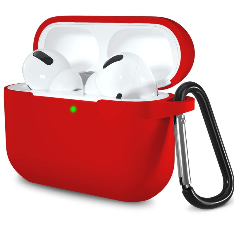 Lerobo for AirPods Pro 2 Case Cover,Shock-Proof Silicone Skin Full Protective Cover Compatible with Apple Airpod Pro Case,Supports Wireless Charging with Durable Carabiner Front LED Visible,Red - Image 1