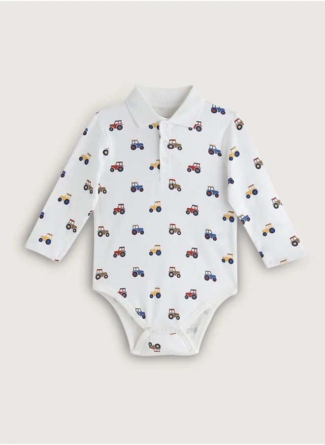 ون فرايدي One Friday Baby Boys White Vehicle Print BodySuit