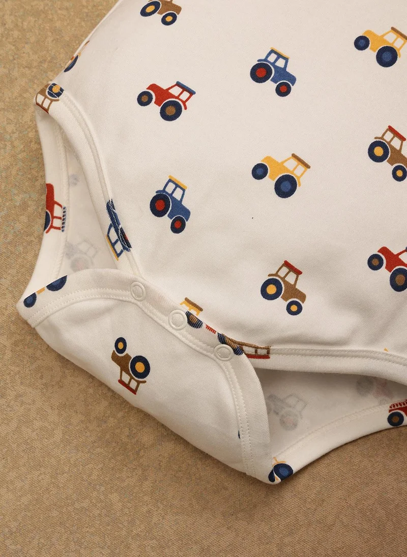 One Friday One Friday Baby Boys White Vehicle Print BodySuit