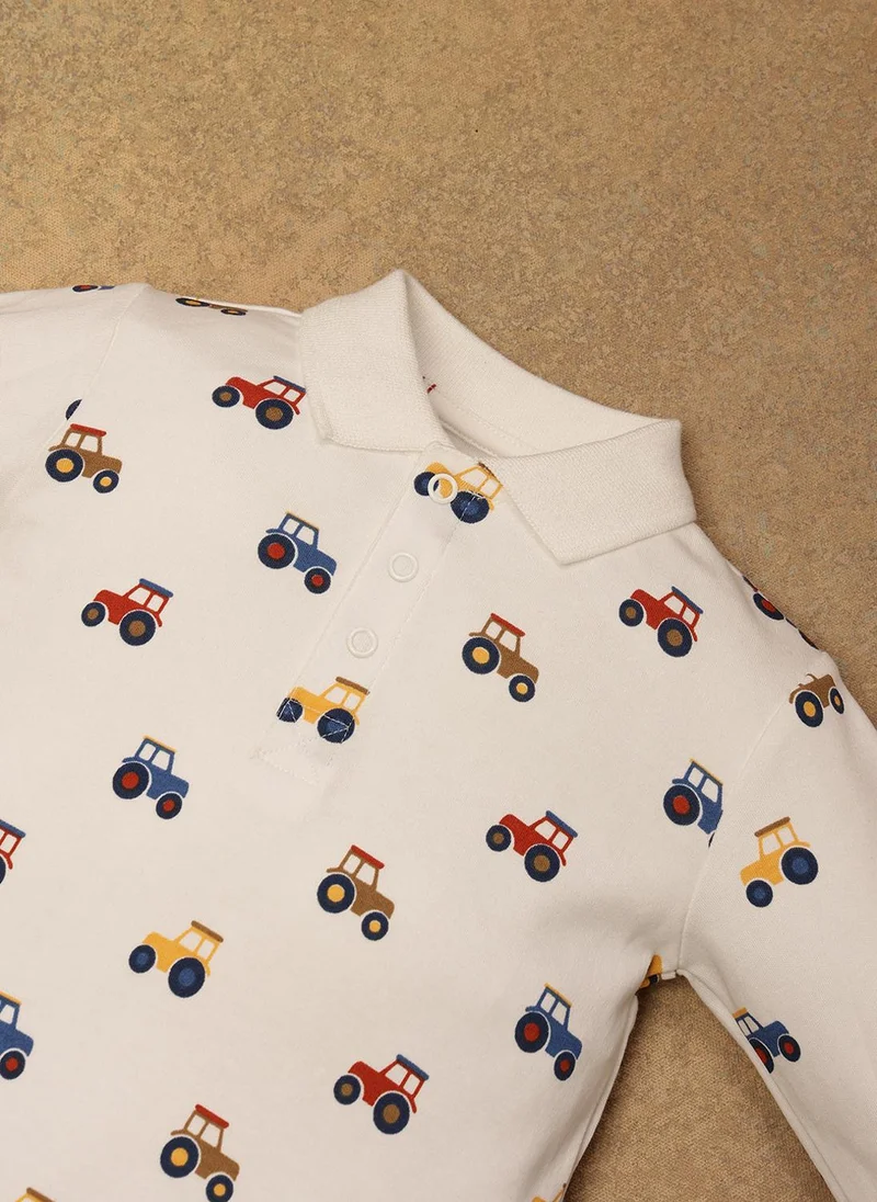 One Friday One Friday Baby Boys White Vehicle Print BodySuit