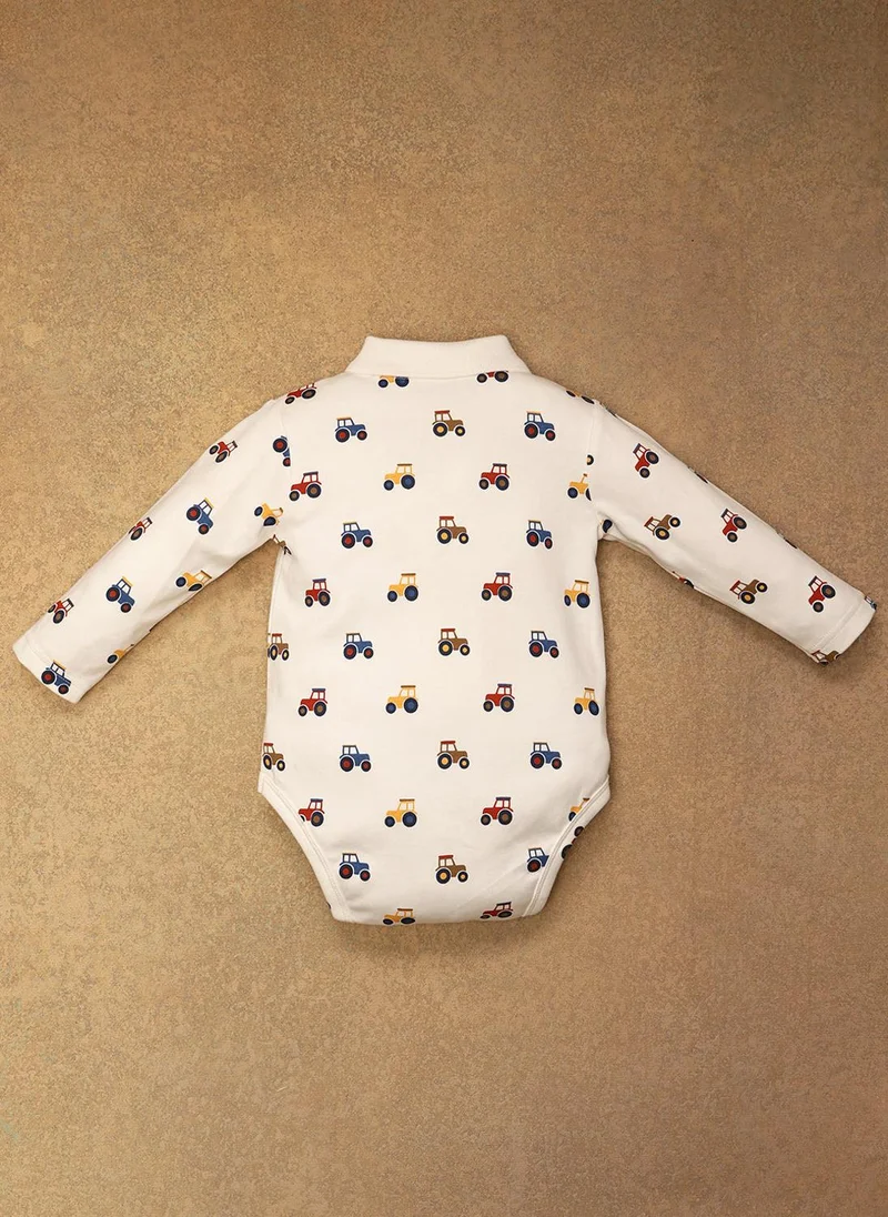 One Friday One Friday Baby Boys White Vehicle Print BodySuit